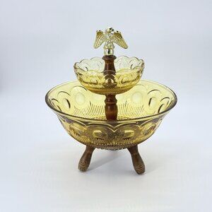 Vintage-Bartlett Collins St. Genevieve Amber Glass Two-Tiered bowls-eagle Top